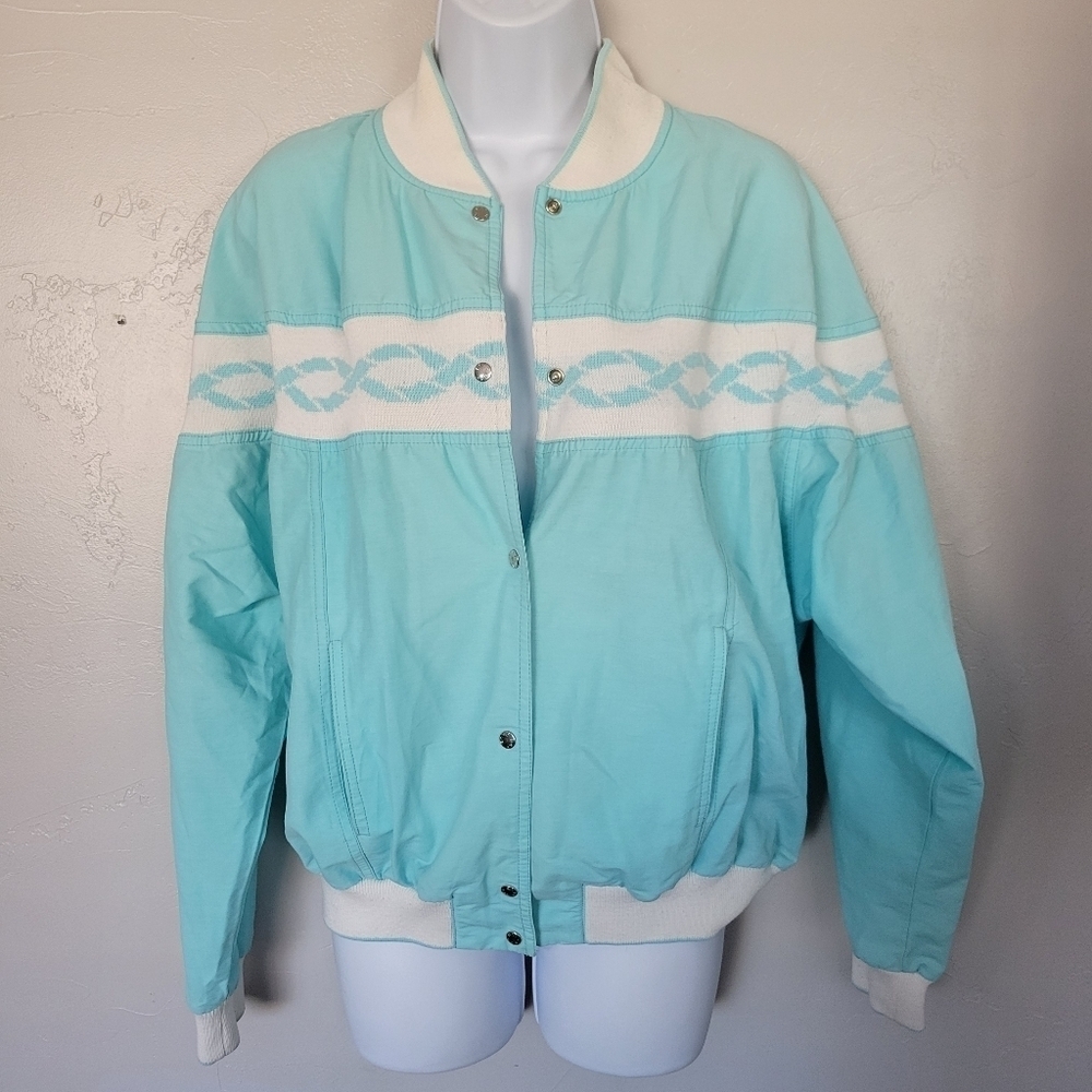 Bay Club by Catalina Vintage 10 Blue Jacket Snap Button White Trim Pattern USA